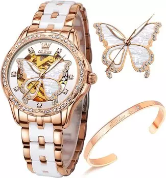 OLEVS Women s Watch Popular Arm Watch Waterproof Ceramic Mechanical Date Bracelet Present Women White watch for women