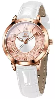 OLEVS Women s Watch Popular Cute Clock Glitter Dial Rose Gold Diamond Quicksand Quartz Waterproof Watch Luminous Present White