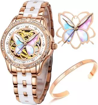 OLEVS Women s Watch Popular Hand Watch Women s Waterproof Ceramic Mechanical Date Bracelet Present Women White watch for women