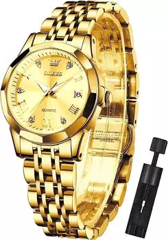 OLEVS Women s Watch, Popular, Waterproof Arm Watch, Casual, Crystal, Japanese Quartz, Date, Luminous, Gift for Her, Women s Watch, White