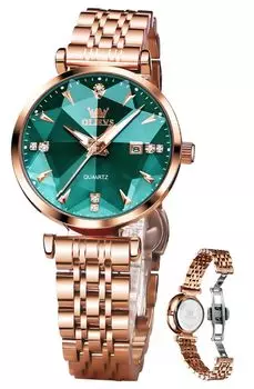 OLEVS Women s Watch, Quartz, Cute, Simple Dial, Easy to Read, Date, Luminous, Waterproof, Valentine s Day Gift, watch for women, Green