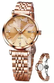 OLEVS Women s Watch, Quartz, Cute, Simple Dial, Easy to Read, Date, Luminous, Waterproof, Valentine s Day Gift, Watch for Women, Gold