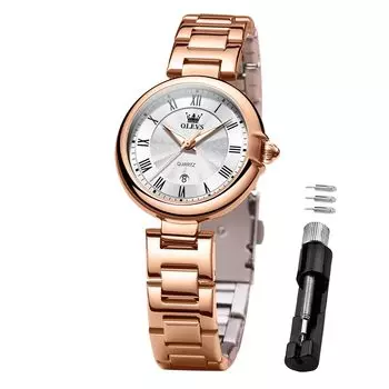 OLEVS Women s Watch Quartz Cute Women s Lightweight Watch Stainless Steel Waterproof Luminous Present watch for women Rose Gold & White
