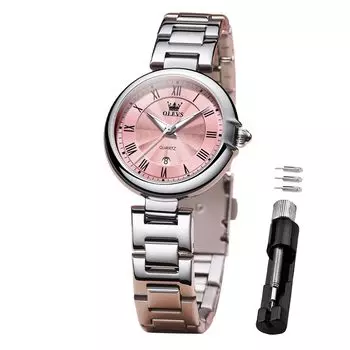 OLEVS Women s Watch Quartz Cute Women s Lightweight Watch Stainless Steel Waterproof Luminous Present watch for women Pink