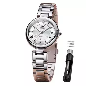 OLEVS Women s Watch Quartz Cute Women s Lightweight Watch Stainless Steel Waterproof Luminous Present watch for women White