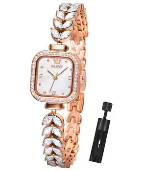 OLEVS Женские часы, Бриллиант, Хороший дизайн, Красивые, Простые, Популярные, Легко увидеть, Милые, Водонепроницаемые, Светящиеся, Японский механизм, Розовое золото