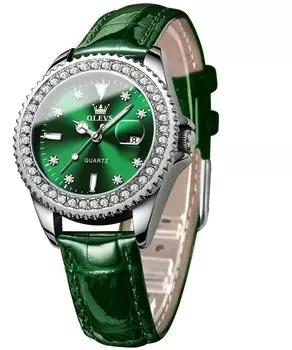 OLEVS Женские часы, кожаный ремешок, японский кварц, бриллиантовый циферблат, легкие, светящиеся, хорошо видны, водонепроницаемые на глубине 30 м, популярные, милые, стильные,