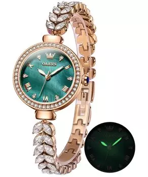 OLEVS Женские часы, Красивые, Красивый дизайн, Простые, Популярные, Легко увидеть, Милые, Водонепроницаемые, Светящиеся, Японский механизм, Бриллиант, Зеленый