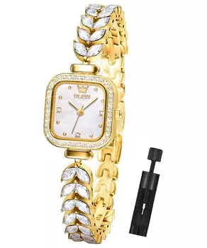 OLEVS Женские часы, Красивый дизайн, Красивые, Простые, Популярные, Легко увидеть, Милые, Водонепроницаемые, Светящиеся, Японский механизм, Бриллиант, Золото