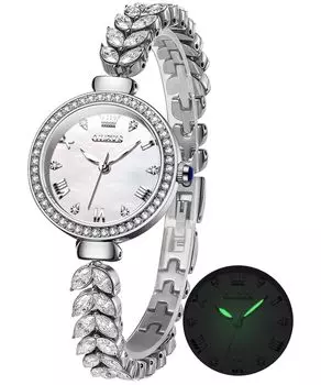 OLEVS Женские часы, популярные, приятный дизайн, красивые, простые, легко различимые, симпатичные, водонепроницаемые, светящиеся, японский механизм, бриллиант, серебристые