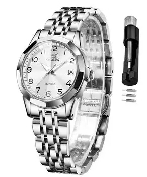 OLEVS Женские часы, водонепроницаемые, светящиеся, дата, японские кварцевые часы, легко читаемые, популярные, стильные, подарок для женщин, часы для женщин, белые [Товар]