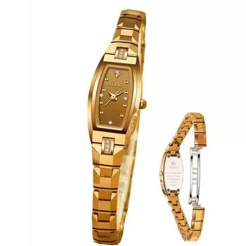 [OLEVS] Женские часы золотые водонепроницаемые популярные тонкие сверкающие милые японские кварцевые легкие вольфрамовые подарочные