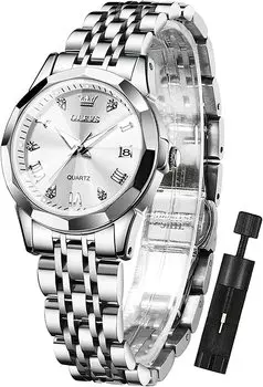 OLEVS женские модные кварцевые популярные водонепроницаемые бриллиантовые дата легко увидеть светящиеся подарочные женские часы белые