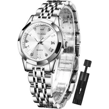 OLEVS женские модные кварцевые популярные водонепроницаемые бриллиантовые дата легко увидеть светящиеся подарочные женские часы белые