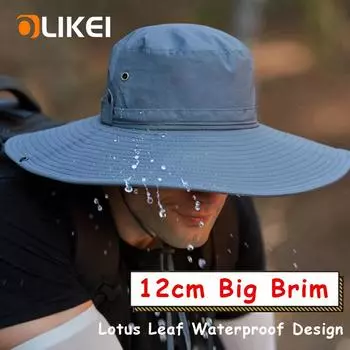 OLIKEI 12 см мужская шляпа от солнца с большими полями модная рыбацкая шляпа летняя анти-УФ-ведро шляпа уличная походная шляпа водонепроницаемая быстросохнущая ковбойская шляпа One size хаки