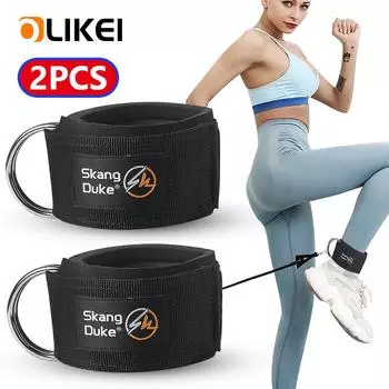 OLIKEI 2 шт., ремешок для фитнеса на щиколотке, D-образное кольцо, пряжка, манжеты на щиколотке, тренажерный зал, кабельные машины, поддержка лодыжки, тренировка, тренировка мышц бедра, ног, подтяжки для лодыжки чёрный