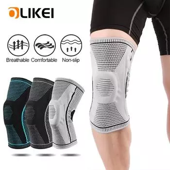 OLIKEI 2PSC Спортивный наколенник Силиконовая пружинная поддержка наколенники Амортизирующий компрессионный наколенник Фитнес Бег Баскетбол Поддержка колена S чёрный