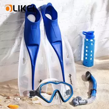 OLIKEI 3 шт./компл., профессиональные ласты для подводного плавания, маска для дайвинга для взрослых, полностью сухая трубка для дайвинга, длинные ласты, оборудование для подводного дайвинга M-EU:39-41 розовый