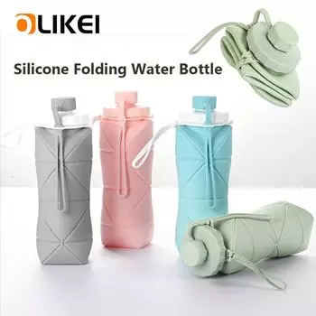 OLIKEI 600 мл Складная силиконовая бутылка для воды Портативная мини-спортивная бутылка без BPA для путешествий на открытом воздухе Выдвижная чашка для воды Устойчивая к высоким температурам 600ml зелёный