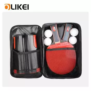 OLIKEI 8 шт./компл. ракетка для пинг-понга с длинной ручкой, ракетки для настольного тенниса, ракетки для пинг-понга с 1 выдвижной сеткой + 4 шарика для пинг-понга красный/чёрный