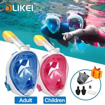 OLIKEI Детская маска для подводного плавания на все лицо, противотуманные герметичные подводные очки, маска для плавания, безопасное дыхание, маска для подводного плавания для детей и взрослых XS for Kids чёрный