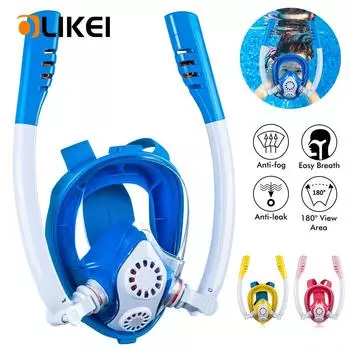 OLIKEI Двойная трубка, полностью сухая маска для дайвинга для детей, маска для подводного плавания с аквалангом, противотуманная герметичная детская маска для плавания на все лицо, подводные очки XS синий