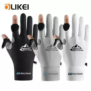 OLIKEI Ice Silk Защита от солнца рыболовные перчатки для мужчин летние анти-УФ-лучи для спорта на открытом воздухе велосипедные перчатки противоскользящие дышащие сенсорный экран L чёрный