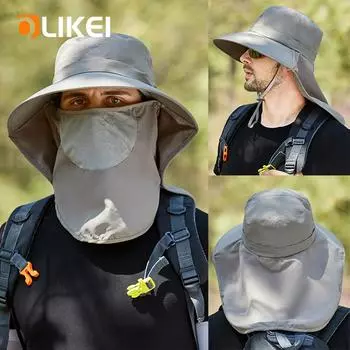 OLIKEI летняя мужская солнцезащитная шляпа, дышащая, быстросохнущая рыболовная шляпа с большими полями, защита от солнца, маска для лица, рыбацкая шляпа, уличная дорожная велосипедная шляпа One size хаки