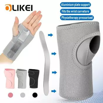 OLIKEI Новый сухожильный бандаж на запястье Фиксированный ремешок на запястье Дышащий регулируемый фиксатор запястья против растяжений Стальная пластина Стабилизатор защиты запястья Left Hand чёрный