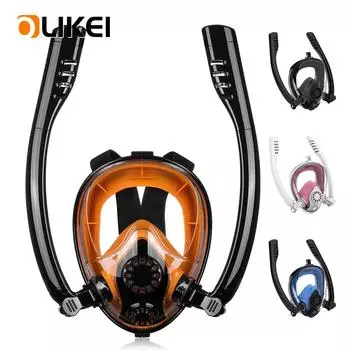 OLIKEI Полностью сухая маска для дайвинга для взрослых Полнолицевая маска для подводного плавания с двойной трубкой Противотуманные герметичные маски для подводного плавания Безопасное дыхание Подводные очки S-M чёрный