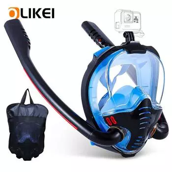OLIKEI Полностью сухая маска для подводного плавания с двойной трубкой для взрослых Полнолицевая маска для дайвинга Противотуманные герметичные маски для подводного плавания Безопасное дыхание Подводные очки S/M чёрный