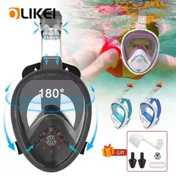OLIKEI Полностью сухие маски для дайвинга для взрослых и детей Маска для подводного плавания с аквалангом Полнолицевая противотуманная герметичная маска для плавания Безопасное дыхание Очки для дайвинга S-M синий