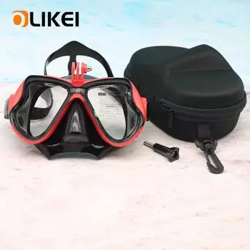 OLIKEI Профессиональная маска для дайвинга с коробкой для хранения, креплением для камеры, подводные очки для плавания, противотуманные, герметичные маски для подводного плавания с аквалангом для GoPro Transparent Lens чёрный