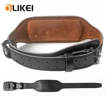 OLIKEI профессиональный кожаный пояс для тяжелой атлетики, тренажерный зал, фитнес, пояс для поддержки талии, пояс для приседаний, становая тяга, жим лежа, поясничный бандаж для спины, защита талии M чёрный