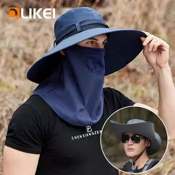 OLIKEI Солнцезащитная шляпа с большими полями для мужчин, уличная походная рыболовная шляпа, закрывающая лицо, солнцезащитная рыбацкая шляпа, водонепроницаемая быстросохнущая солнцезащитная шляпа One size хаки