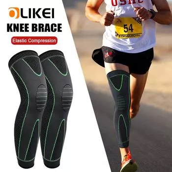 OLIKEI Спортивные компрессионные наколенники на всю ногу Длинные наколенники для тренажерного зала Фитнес Поддержка колена Нескользящие эластичные обезболивающие сохраняющие тепло наколенники L зелёный