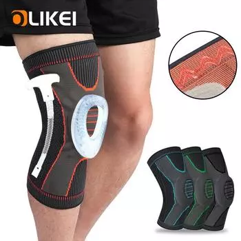 OLIKEI спортивный наколенник, силиконовая пружинная поддержка, наколенник, защита коленной чашечки, компрессионный наколенник для тренажерного зала, фитнеса, бега, баскетбола S оранжевый
