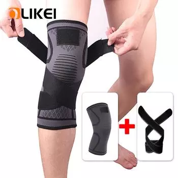 OLIKEI трикотажные спортивные наколенники с двойной компрессией, рукав для облегчения боли в коленных суставах, поддержка колена для бега, тренажерного зала, фитнеса, бадминтона, наколенники M
