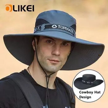 OLIKEI Мужские летние солнцезащитные шляпы с большими полями, рыболовная шляпа для походов, защита от солнца, анти-УФ-излучения, модная водонепроницаемая быстросохнущая ковбойская шляпа One size темно серый