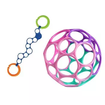 Olink Oball Classic Set от Kids II Bright Starts Игрушка для коляски Ремешок для коляски Погремушка для прорезывания зубов Oball Baby Gift (синий) (Розовый Фиолетовый) [0 месяцев~]