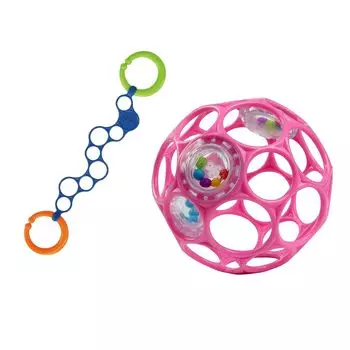 Набор погремушек Olink Oball от Kids II Bright Starts, игрушка для коляски, ремень для коляски, погремушка для прорезывания зубов Oball, подарок для ребенка (синий) (розовый) [0 месяцев~]
