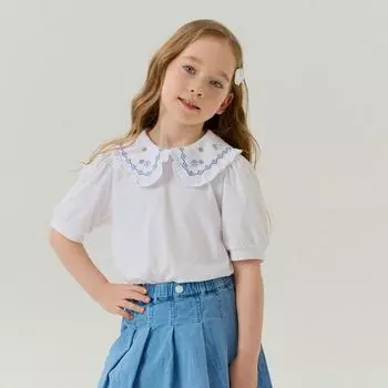 [olivan] Футболка с воротником-фонариком, белая white/160