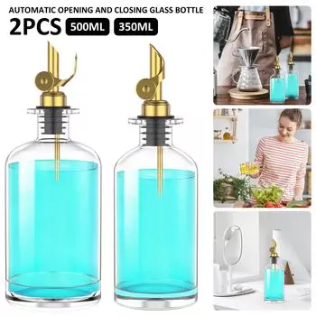 Olive Oil Dispenser Bottle 11.8oz Coffee Syrup Dispenser Cooking Oil Dispenser with Automatic Gold Spout for Kitchen Coffee Bar