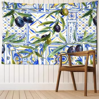 Оливковая ветвь акварельная живопись гобелен настенный красочный минималистский эстетика комната искусство домашний декор 95x70cm
