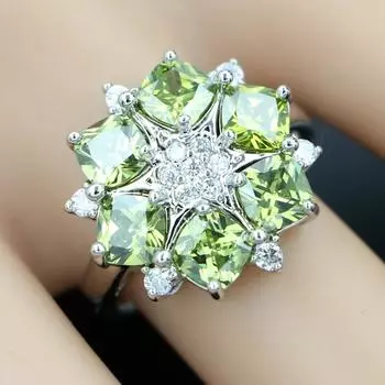 Оливково-зеленое женское кольцо с кубическим цирконием для свадебных аксессуаров 6 оливковое зеленый
