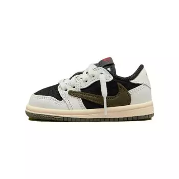 Оливковые детские кроссовки Travis Scott x Air Jordan 1 Retro Low OG SP TD Green Sail University-Red DZ5908-106 26