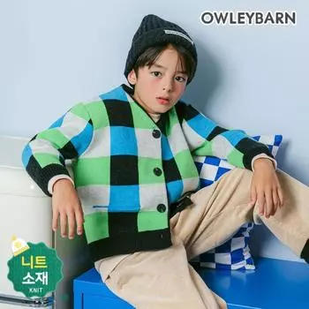 Оливковый модный клетчатый кардиган синего цвета Blue/110