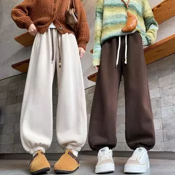 Ollie флисовые плотные спортивные штаны женские флисовые свободные утягивающие леггинсы с высокой талией S чёрный