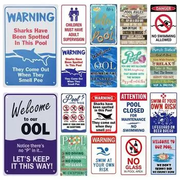 Оловянная табличка для бассейна с забавными правилами, винтажная табличка, приветственное предупреждение, инструкция по плаванию запрещена, металлическая табличка для дома, магазина бассейнов, клубный декор стен 20x30cm