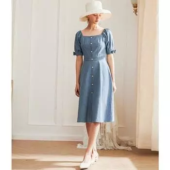 Olrain Denim Dress Women s Spring 2024 New Arrival French Waist Retro Hong Kong Style Square Collar Skirt